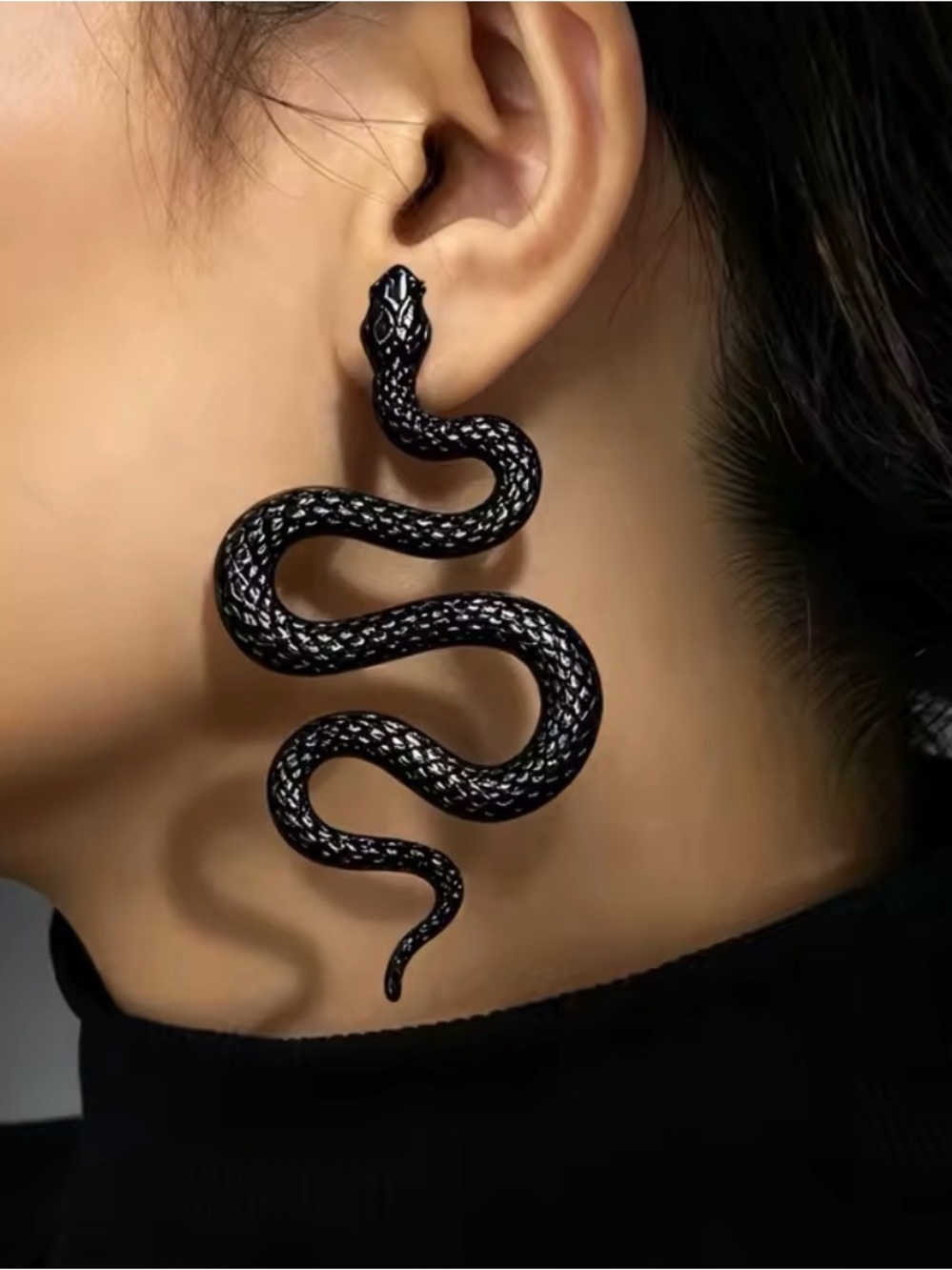 Black Snake Statement Earrings - Fashion Jewelry